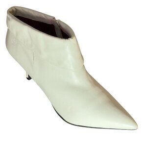 BRONX Vivian Women's Pointed-Toe White Leather Ankle Booties Heels Size 8.5M